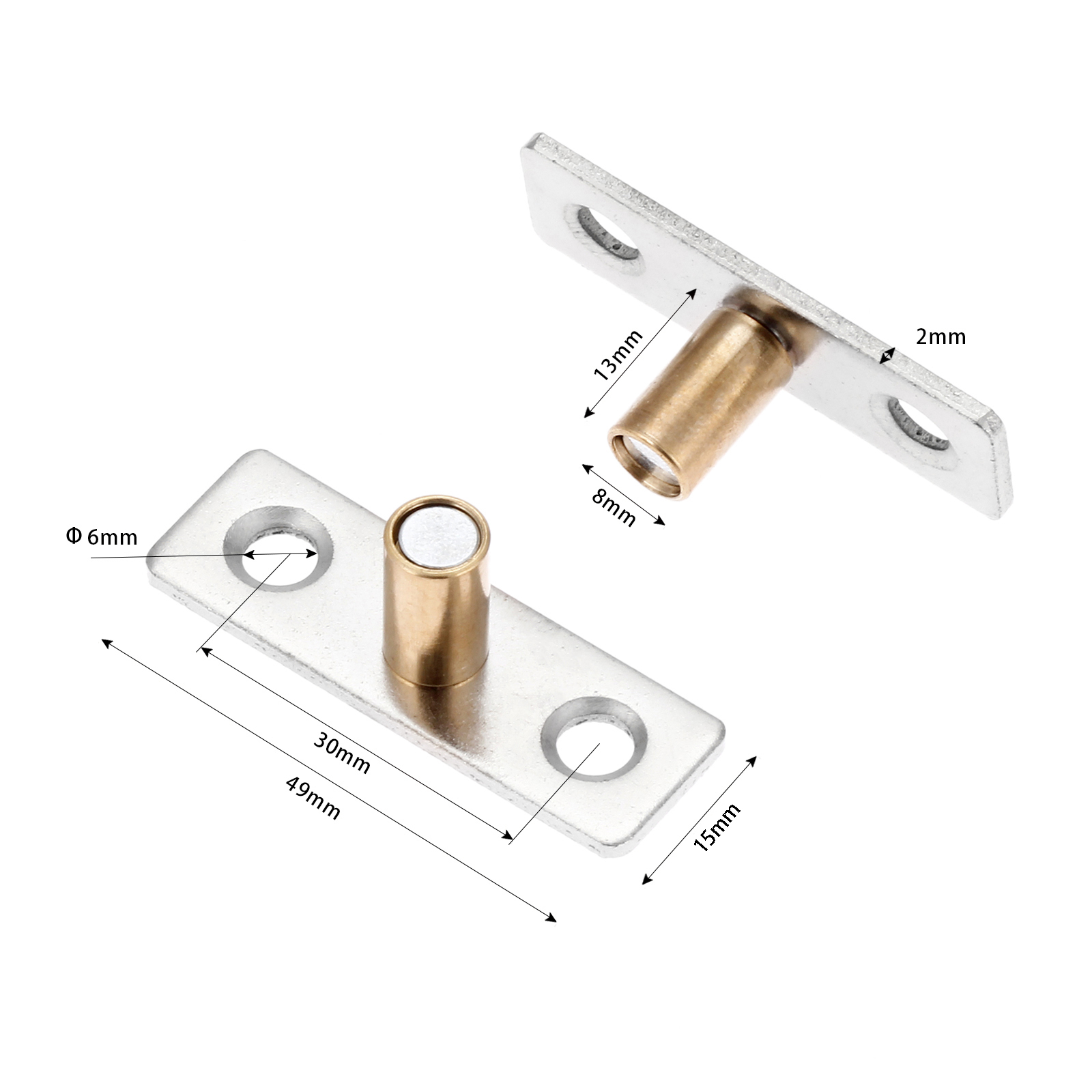 Bouchon de porte en métal et bois, Guide de porte coulissante, localisateur, ton cuivre, diamètre 8mm, 10mm, 12mm, 2 pièces Quincaillerie de porte, tête 49x15mm
