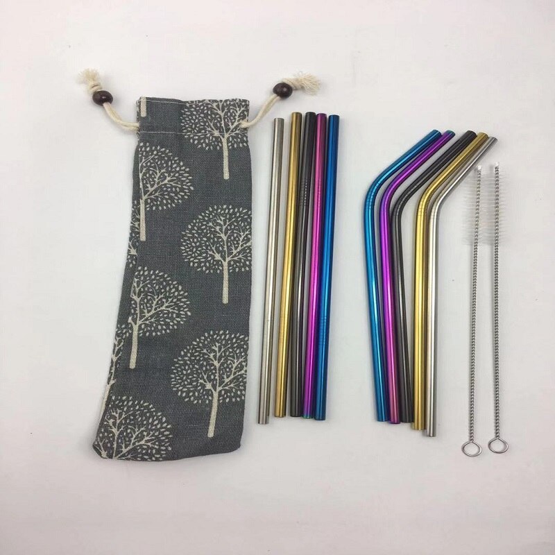 Bar party tillbehör dricka sugrör 304 rostfritt stål metall halm med renare borste för muggar 20/30oz