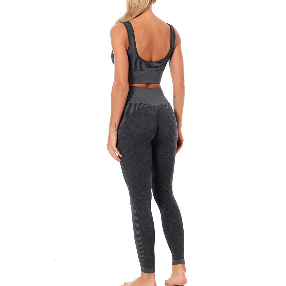 Naadloze Yoga Set Vrouwen Sport Pak Workout Outfit Fitness Gym Sets Kleding: Black Grey Set / L