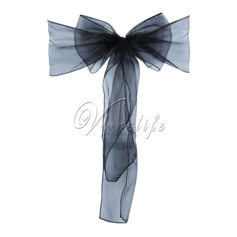 100pcs Chair Sashes Organza Chair Bows Wedding Party Supplies Christmas Valentines Decor Sheer Organza Fabric Chair Decoration: Black