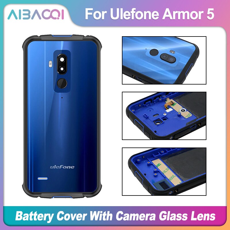 Original battery case Protective Battery Case Back Cover+Camera Glass+fingerprint+Wireless charging For Ulefone Armor 5: Blue with lens