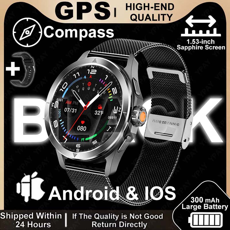 2025 novo s4 ultra relógio inteligente masculino amoled esporte ao ar livre nfc gps pista freqüência cardíaca à prova dwaterproof água bluetooth chamada smartwatch para xiaomi: Prateado