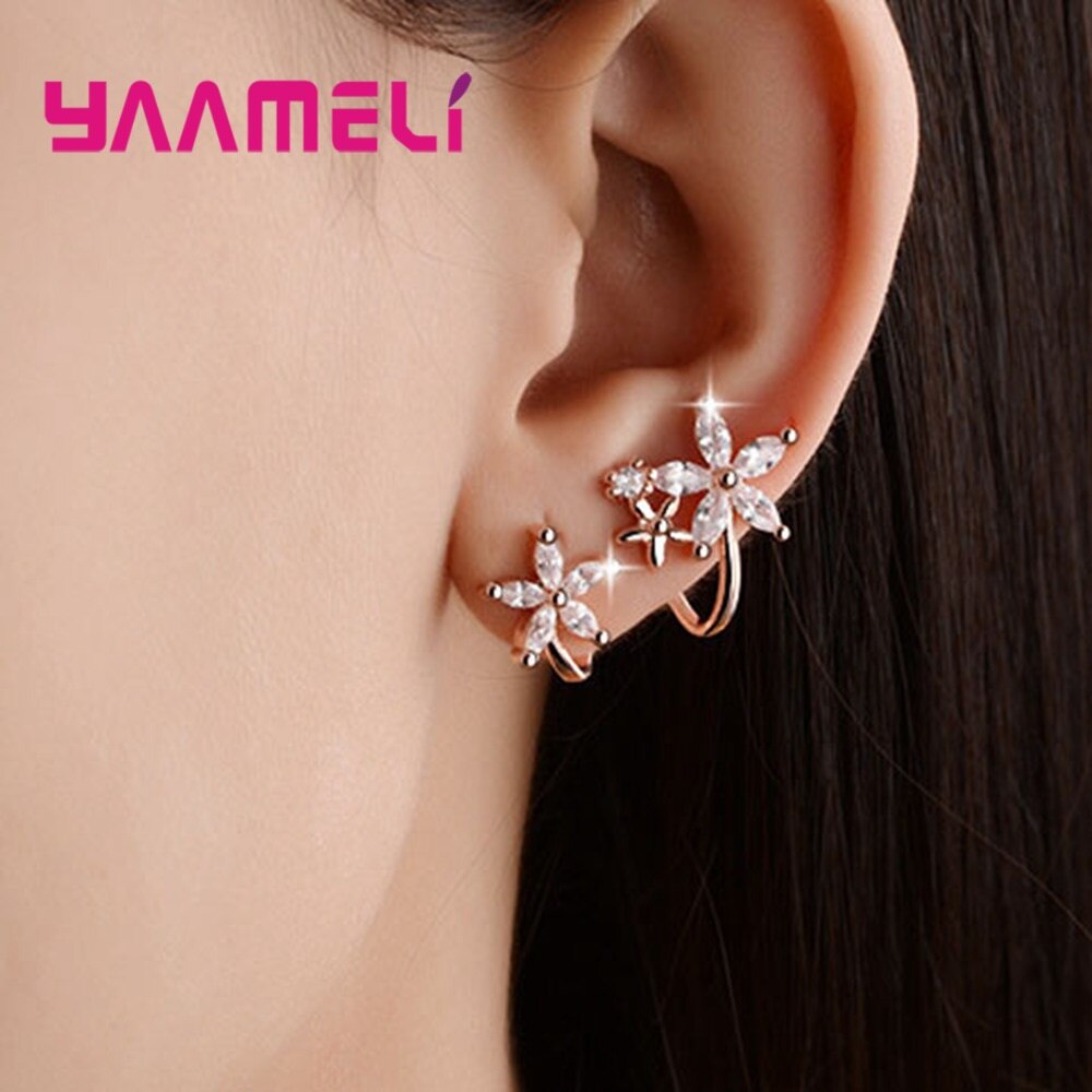 High Grade Cz Zircon Clip Earring Originele 925 Sterling Zilver Bloemen Stars Statement Sieraden Pendientes Voor Vrouwen Vrouwelijke