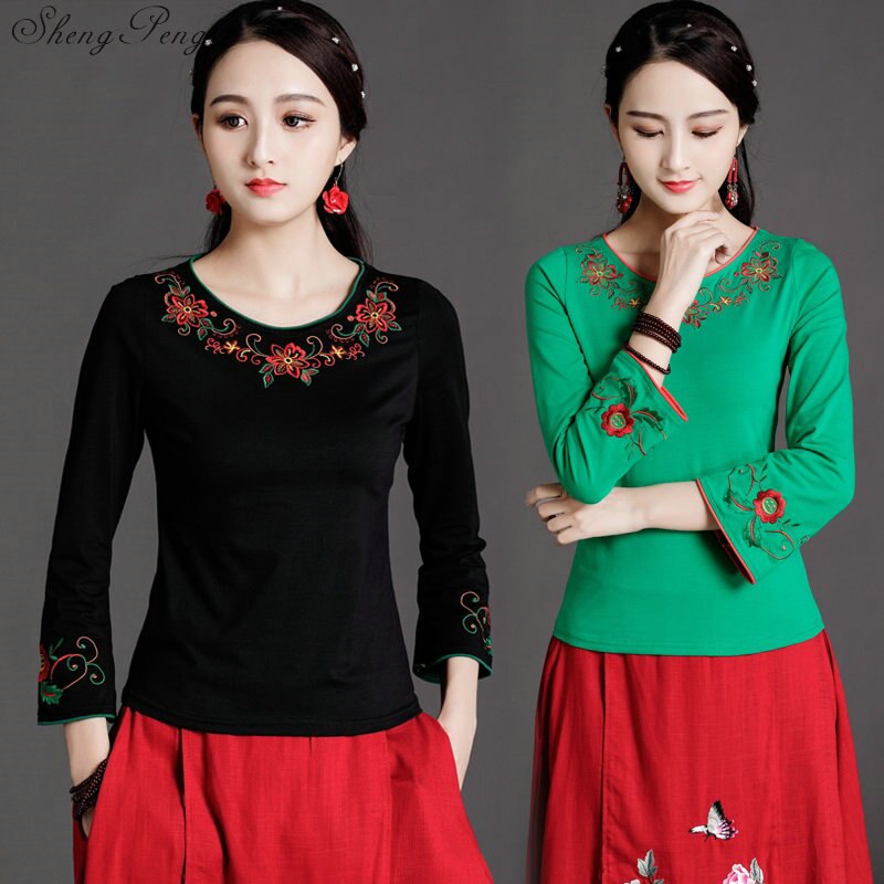 Cheongsam topp traditionella kinesiska kläder för kvinnor långärmad plus storlek 6xl skjorta bomull vintage kläder topp blus  v1745