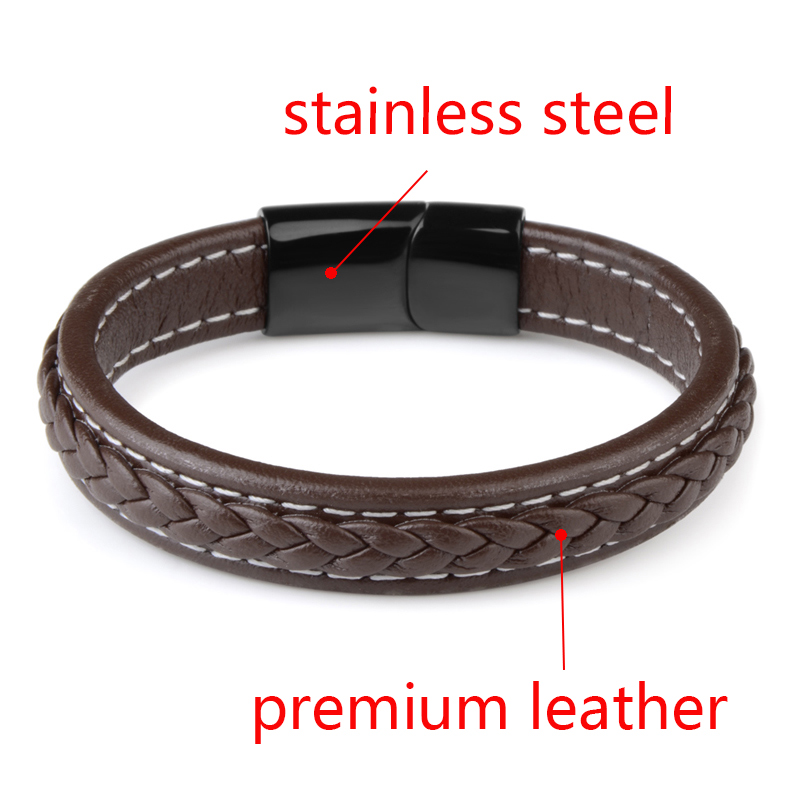 Stainless Steel Leather Bracelet Magnetic Clasp Charm Handmade Braided Accessories For Men