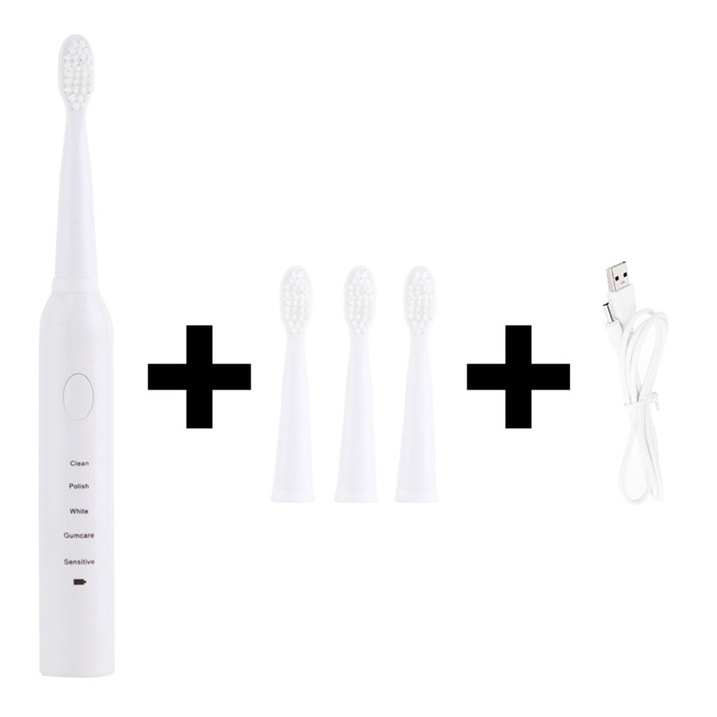 Electric Toothbrush Rechargeable Toothbrush Sonic Shock Automatic Soft Toothbrush Waterproof Usb Charging: White