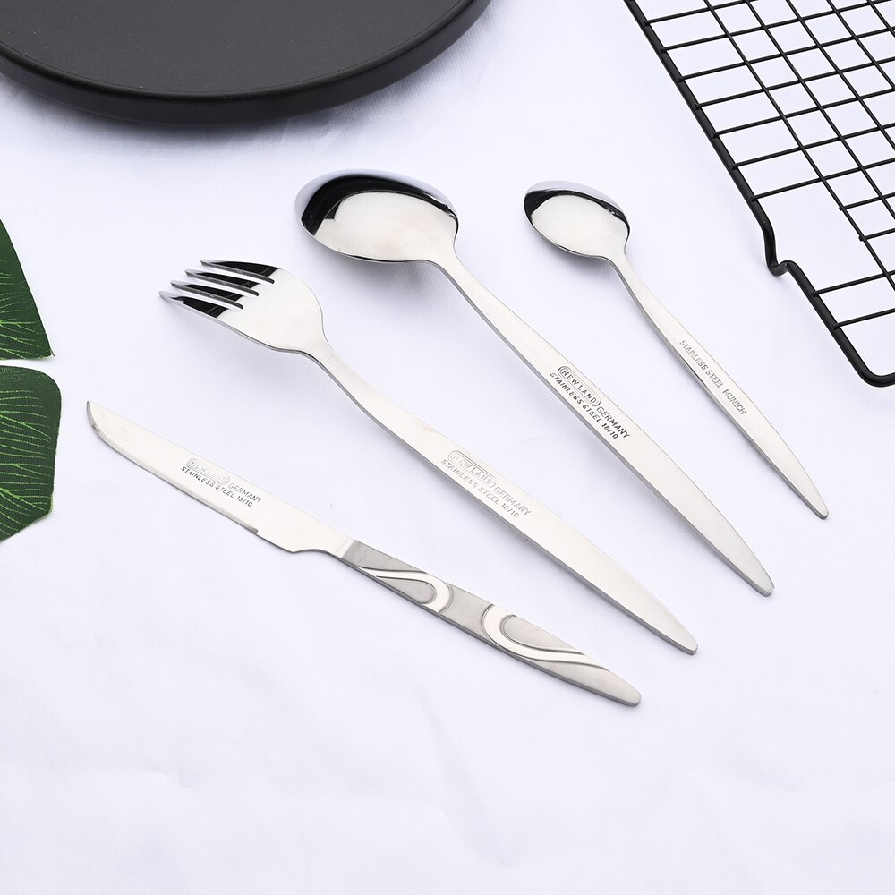 Silver Mirror Silverware Stainless Steel Dinnerware Set Dinner Flatware Knife Ice Spoon Tea Fork Fork Tableware Cutlery Set