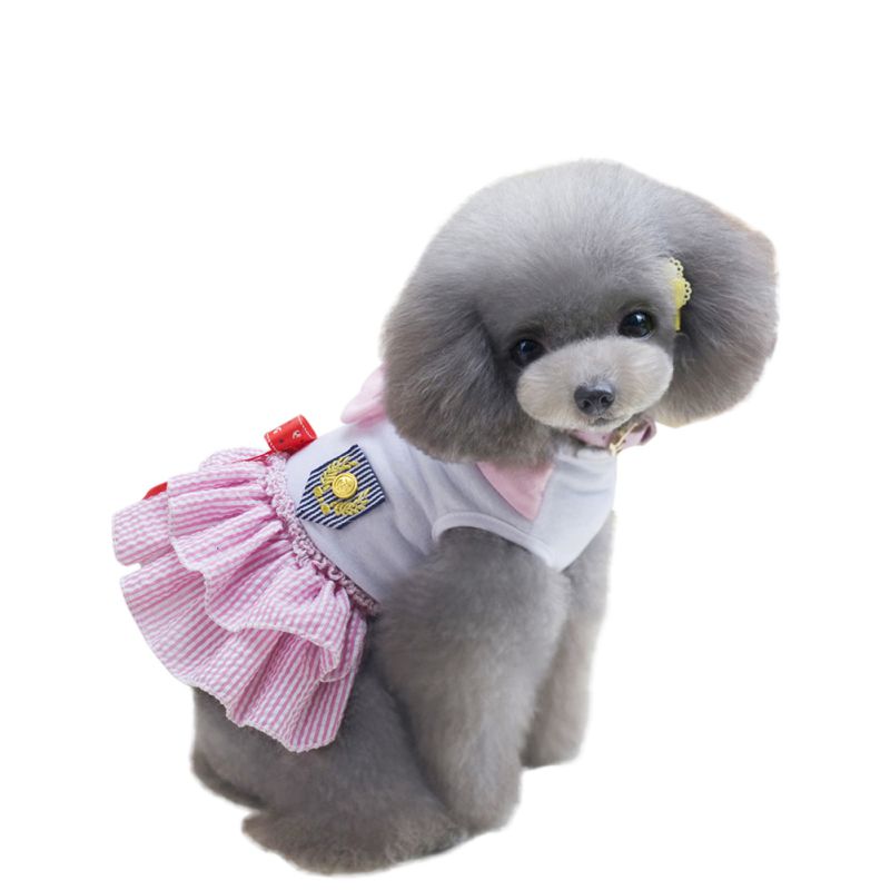 Kæledyrstøj klassisk sømand nederdel sød klud nederdel hund bomuldskjole hundetøj xs-xl pink  b 1: Lyserød / Xs