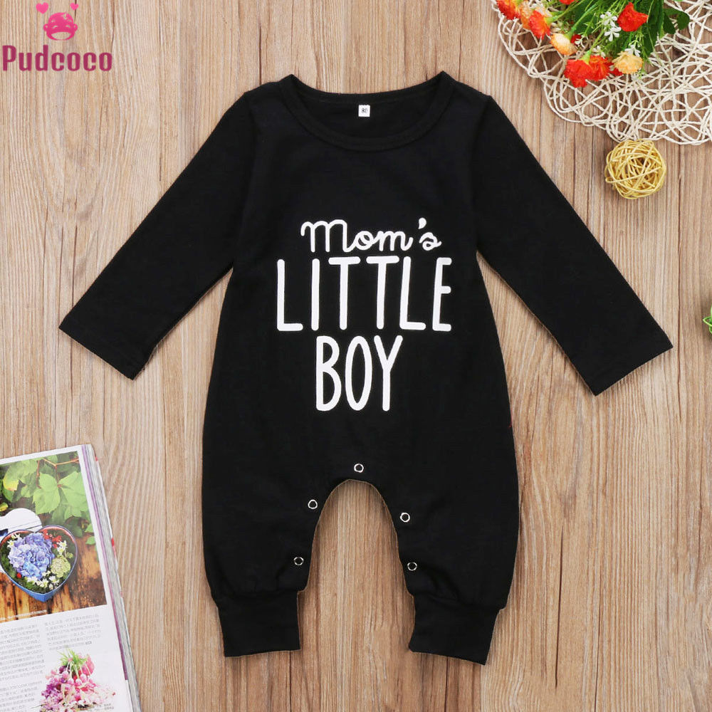 Newborn Infant Toddler Clothes Baby Boy Romper Long Sleeve One Piece Jumpsuit Letter Mom's Little Boy Outfits Black Ropa