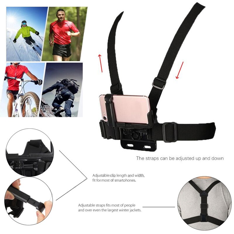 Portable Universal 6-8.5cm Width Mobile Phone Mount Holder+ Adjustable Clip Chest Harness Strap Cellphone For iPhone For Samsung