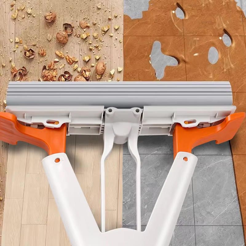 Squeezed Self Draining Rubber Cotton Mop Hand Free Magic Self-cleaning Flat Mop Reusable Sponge Household Floor Cleaning