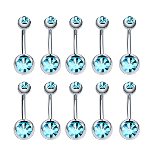 10 stuks/lot roestvrijstalen navelpiercings met strasssteentjes, navelringen, ombligo-balletjes, nombril-buikpiercings, sexy lichaamssieraden: Rhodium geplateerd