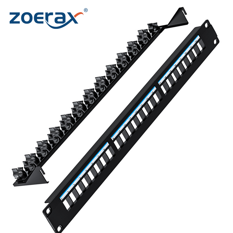 ZoeRax 24 Port Blank Patch Panel UTP with Adjustable Rear Cable Management Bar for RJ45 CAT5e, CAT6, CAT6A, USB, HDMI