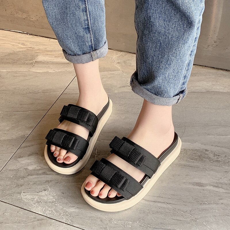 Fujin zomerslippers voor dames, casual massage, duurzame slippers, strandsandalen, damessandalen met sleehak, gestreepte dameskamerslippers