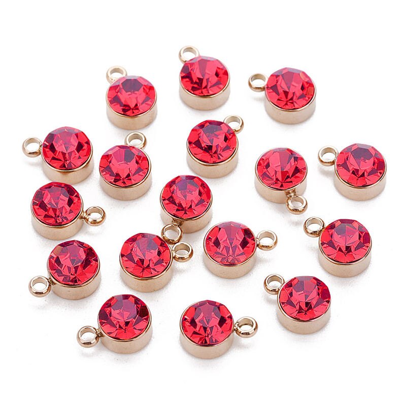 5pcs 12 Colors Stainless Steel Colorful Crystal Charms Cz Rhinestone Birthdaystone Charm &Pendant For Birthday Jewelry Making: red