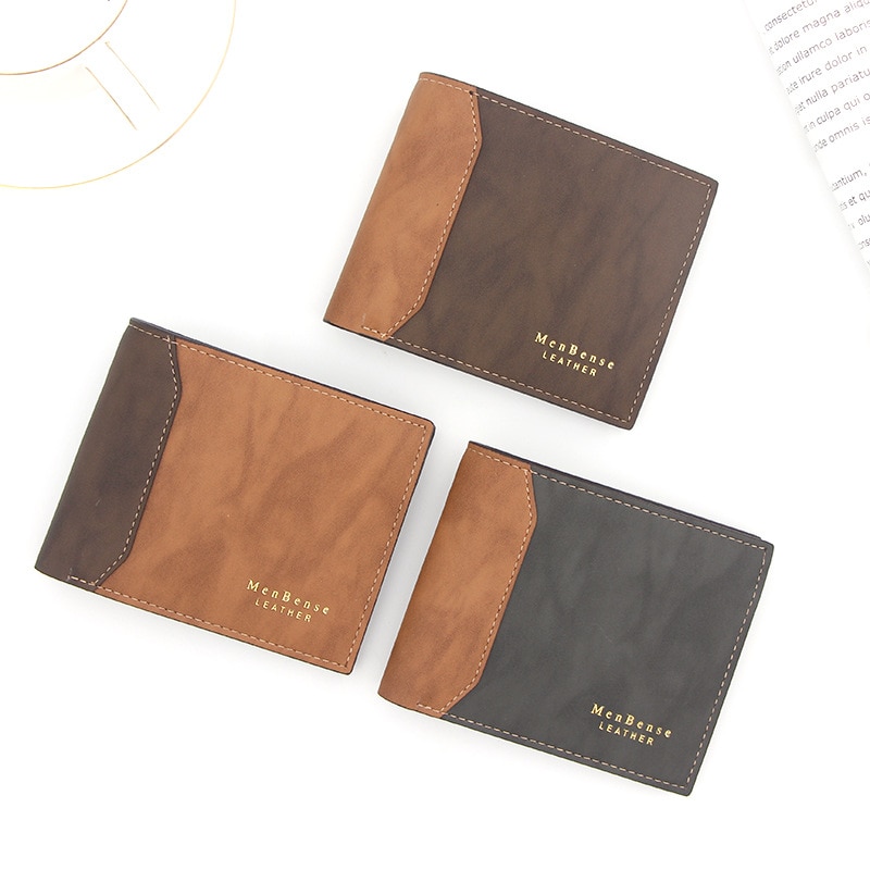 European and American Men's Wallet Short Splicing Clutch Bag Slim Wallet Large Capacity PU Wallet Wallet