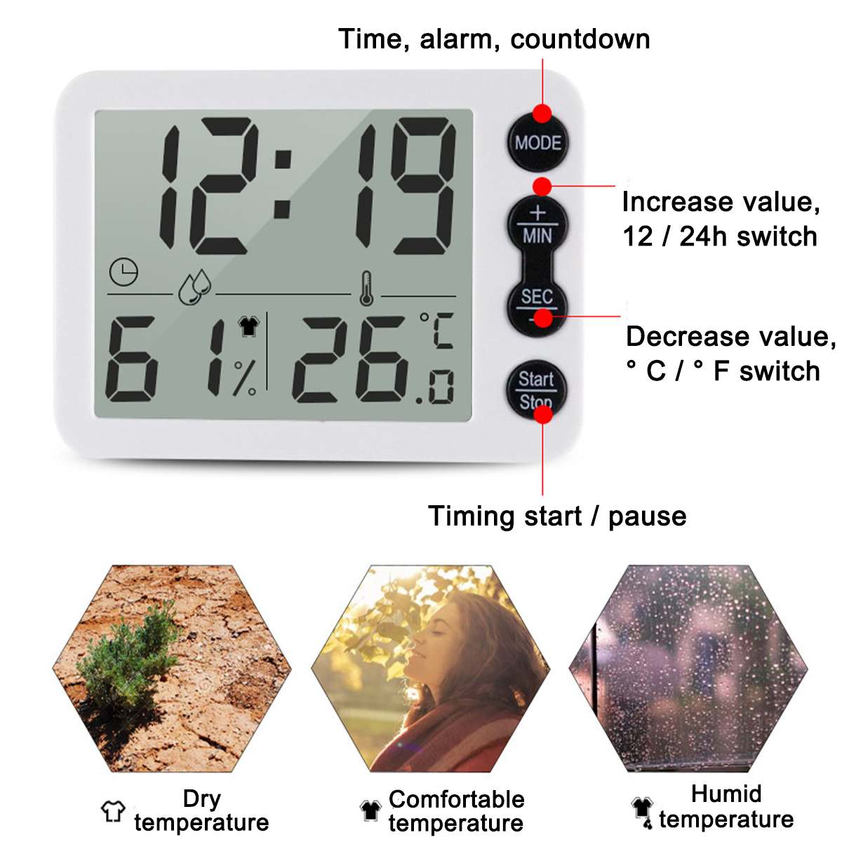 Modern Digital Clock Desktop Led Alarm Clock Temperature Humidity Electronic Table Clock