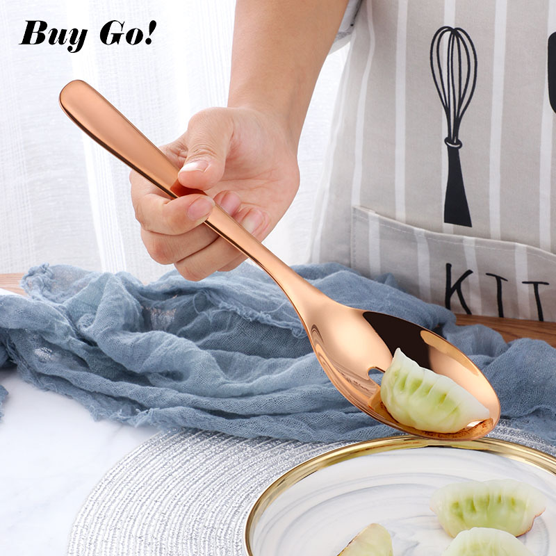 3Pcs/set 18/8 Stainless Steel Gold Flatware Big Size Long Handle Serving Salad Spoon/Fork/Colander Salad Set Kitchen Utensils