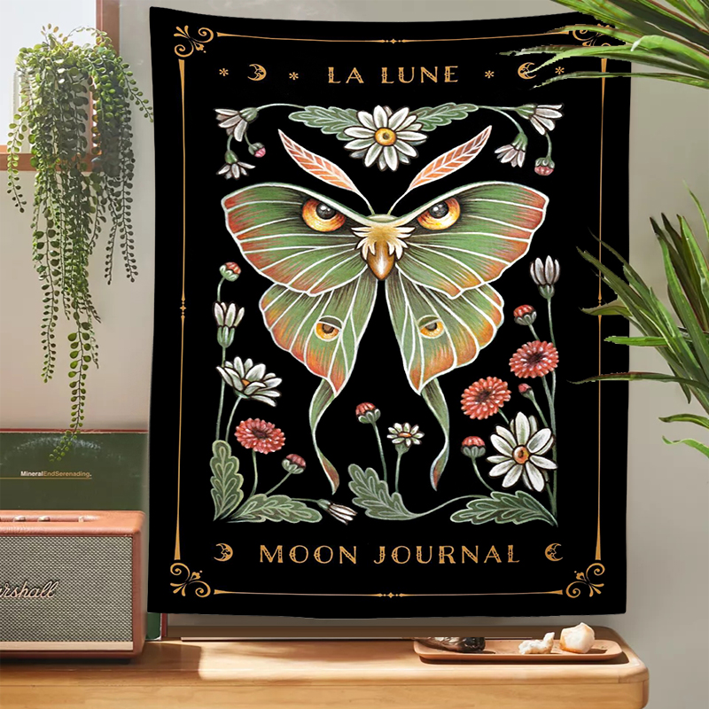 Aurinko kuu koi kuvakudos seinälle roikkuu kuu vaihe seinä taide mökki sisustus mystinen koi noita asuntolan huoneen seinän sisustus boho sisustus