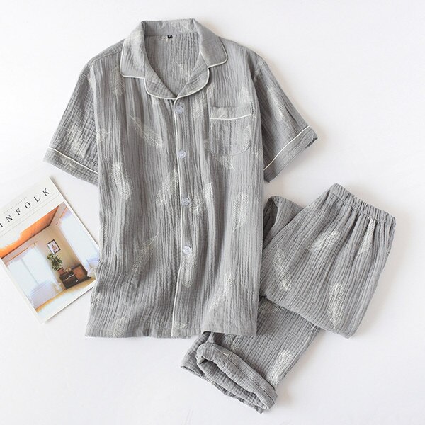 Neue Sommer Pyjamas Männer Pijama Set männer Pyjamas Baumwolle Kurzarm Nacht Anzug Männer Heißer Nachtwäsche 2 Stück Pyjama set Fdfklak: gray / L