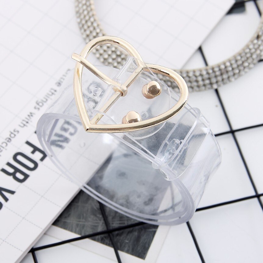 100cm / 39inch Resin Waist Belt Transparent Heart Buckle Belt Women Cute Jeans Dress Band Strap Harajuku Ladies PVC Clear Belt: Gold heart