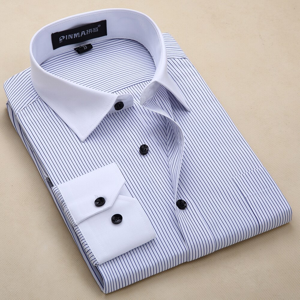 Plus size 8xl slim fit long sleeve striped patchwork white collar non-iron easy care mens dress shirts