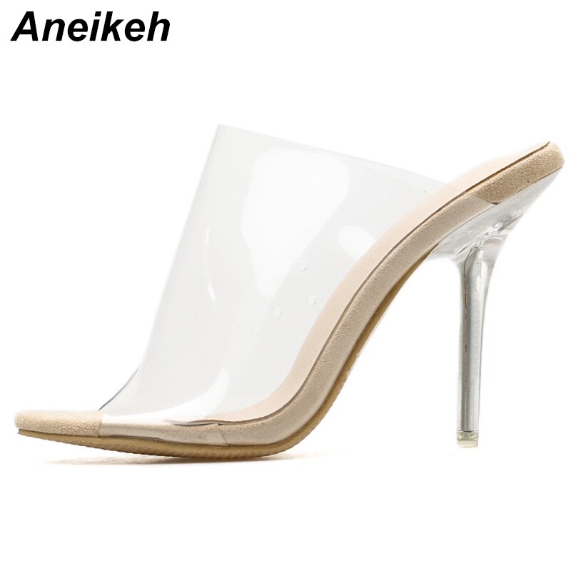 Aneikeh grande chaussure 41 42 PVC gelée sandales bout ouvert talons hauts femmes Transparent plexiglas pantoufles chaussures talon clair sandales