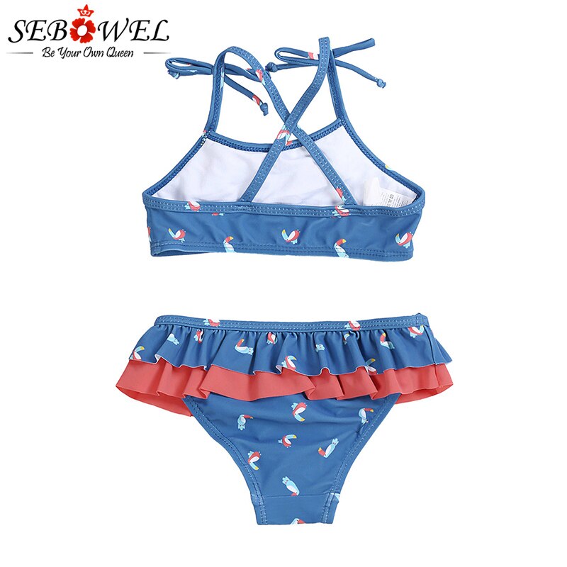 Sebowel sejl blå små piger flæse bikini med print teen badetøj teeneger piger badedragt bikini maillot de bain femme