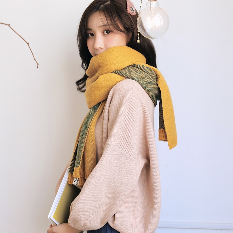 Hirigin écharpe longue tricotée en cachemire | Style coréen Ins, écharpe épaisse et chaude pour femmes, écharpe