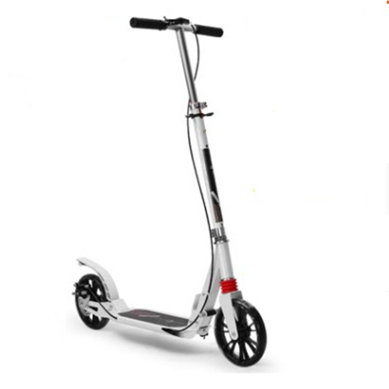 Adult Two-wheeled Scooter Foldable Adult Single Pedal Bike Handbrake Double Shock Absorption Urban Big Child Scooter: White