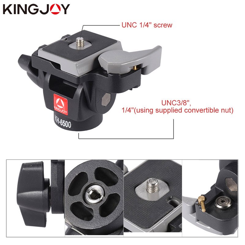 KINGJOY-trípode de KH-6500 oficial, cabeza de bola giratoria frontal a trasera, Mini de aluminio con placa de 1/4 y tornillo de 3/8 pulgadas para cámara DSLR