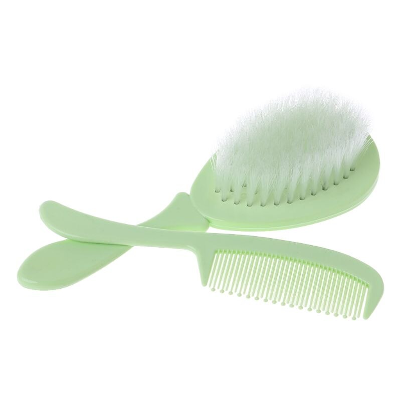 1 sæt baby kam børste pleje forsyninger badning vaske hår blød børste rund spids sikker hovedmassage: Grøn