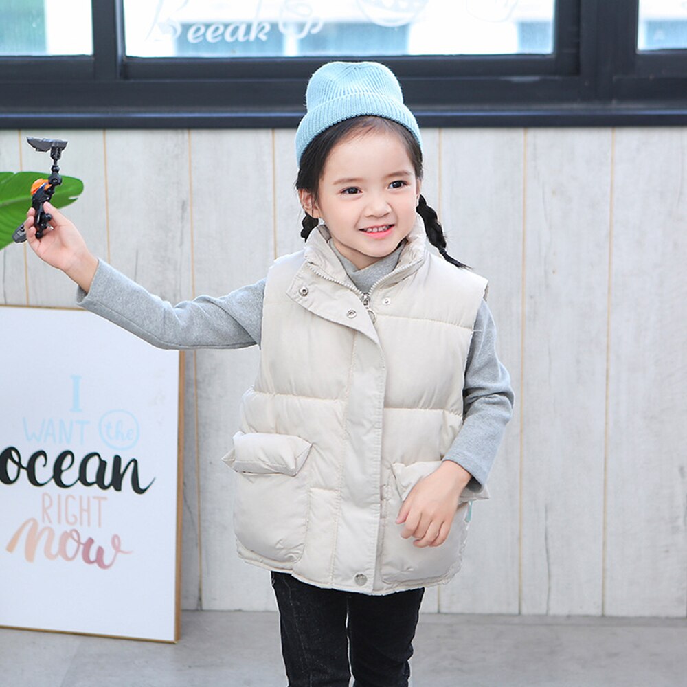 Chaleco de algodón para niños y niñas de 3 a 10 años, ropa de abrigo cálida informal con cremallera, cuello alto, Color sólido, Otoño e Invierno