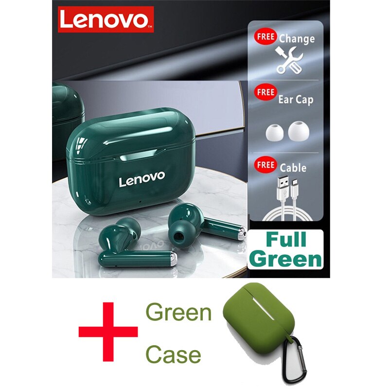 Lenovo LP1 TWS Bluetooth V5.0 auricolari 3D Stereo sport cuffie Wireless con doppio microfono auricolare auricolare per IOS Android: LP1 Green Case Green