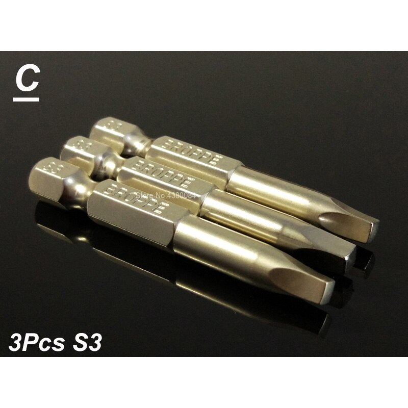 3Sizes 3Pcs Set 50MM Square Head Screwdriver Bits 1/4'' Hex Shank Magnetic Electric Driver Bits S1 S2 S3 Hand Tools S2 Steel: 3Pcs S3
