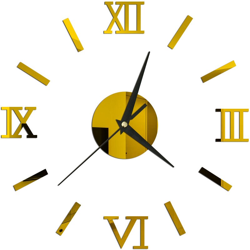 3d Diy Roman Numbers Acrylic Mirror Wall Sticker Clock Home Decor Mural Decals Clock Sticker For Home Kitchen Living Room Decor: gold