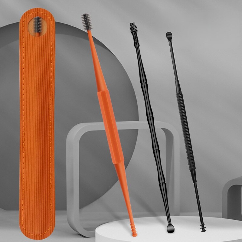 Extractor de cera de silicona suave para los oídos, limpiador portátil de acero inoxidable, 2 cabezales, 1/3 piezas