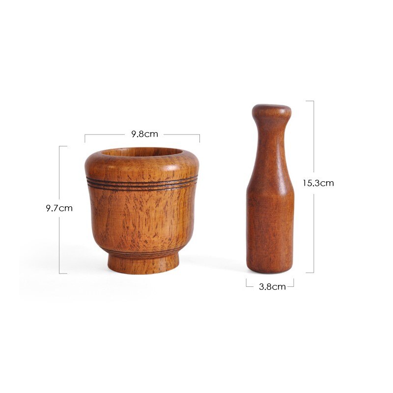 Bonsde Knoflook Jar Mortel Oude Mode Houten Grinder Ronde Glad Hand Gepolijst Stamper Set Voor Grind Kruiden Kruiden Korrels Peper: Default Title