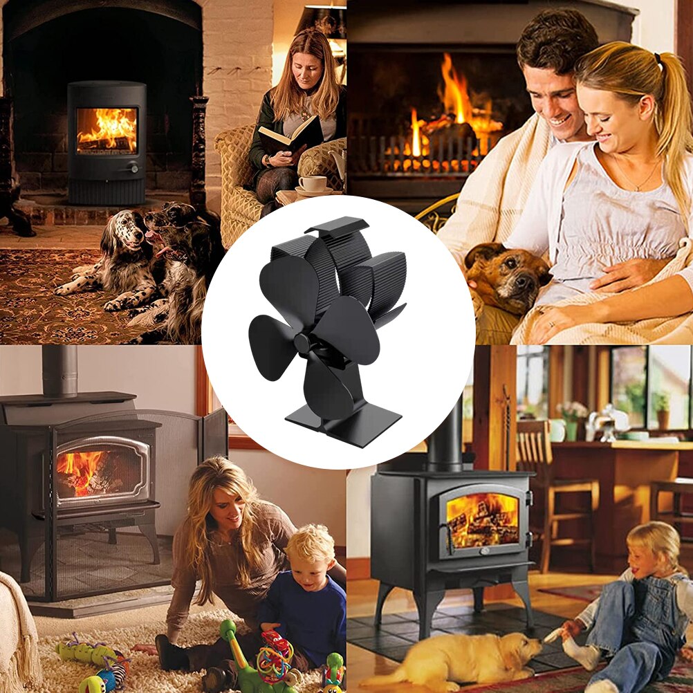 4-Blade Heat Powered Stove Fan Silent Operation Fireplace Fan Heat Circulation Thermal Stove Fans for Wood/Log Burner/Fireplace