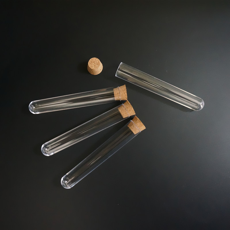 Tubes à essai en plastique transparent de laboratoire, 50 pièces 100 pièces 200 pièces 12x75mm Tube à fond rond avec bouchon