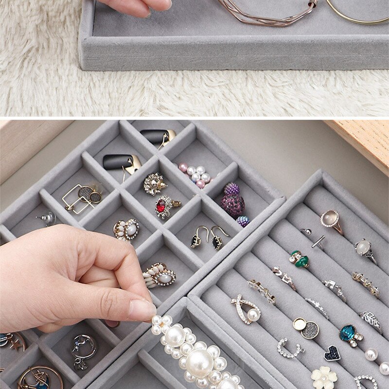 Stackable Velvet Jewelry Tray for Earring Necklace Bracelet Ring Organizer Display Storage Box Jewelry Packaging