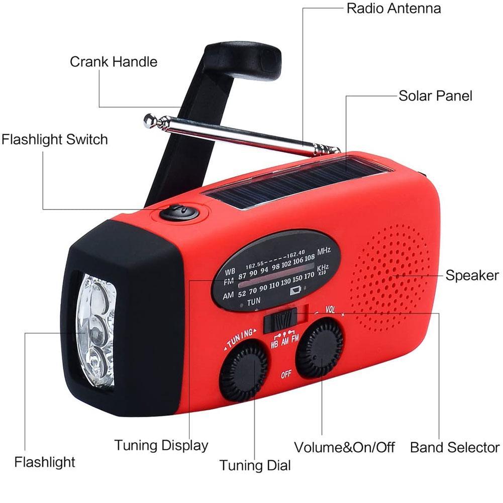 Outdoor Hand Radio Solar Crank Dynamo Self Powered AM/FM/NOAA Weather Radio Emergency Radio With LED Flashlight