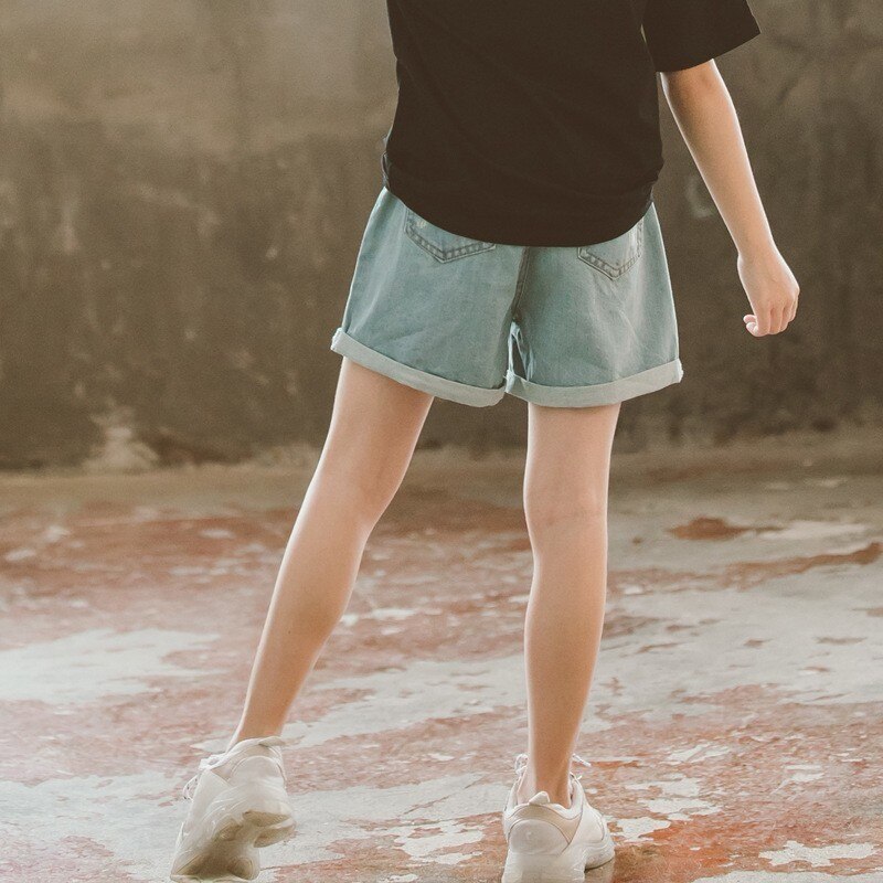 Baby stora flickor shorts jeans sommar barns solida shorts barn bälte jeansshorts för flickor kläder småbarn flicka kläder