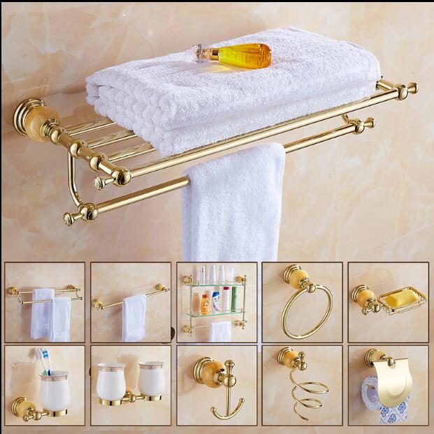 brass and Jade Gold Bathroom Accessories Set,Paper Holder,Towel Bar,Soap basket,towel rack,towel ring, bathroom Hardware set
