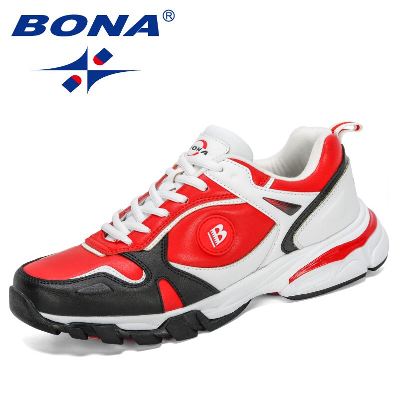 Bona classics style cow split hardloopschoenen heren outdoor sneakers comfortabele wandel- en joggingschoenen heren sportschoenen: Wit diepblauw rood / 10.5