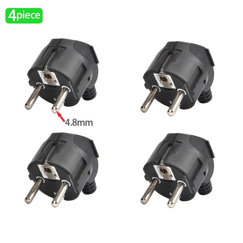 EU 16A Plug French Korea 4.8mm Pin DIY Rewireable Plug: 4 piece black
