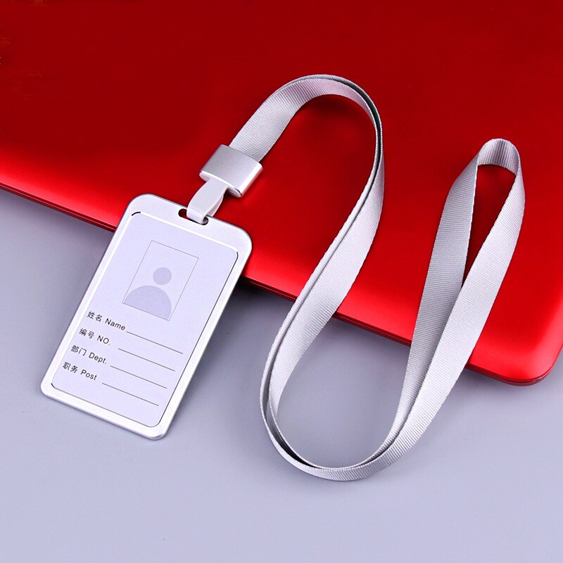 Name ID Card Cover Work Card Holders Metal Work Identity Pass Cover with Lanyard Card Case Office Accessories: Silver