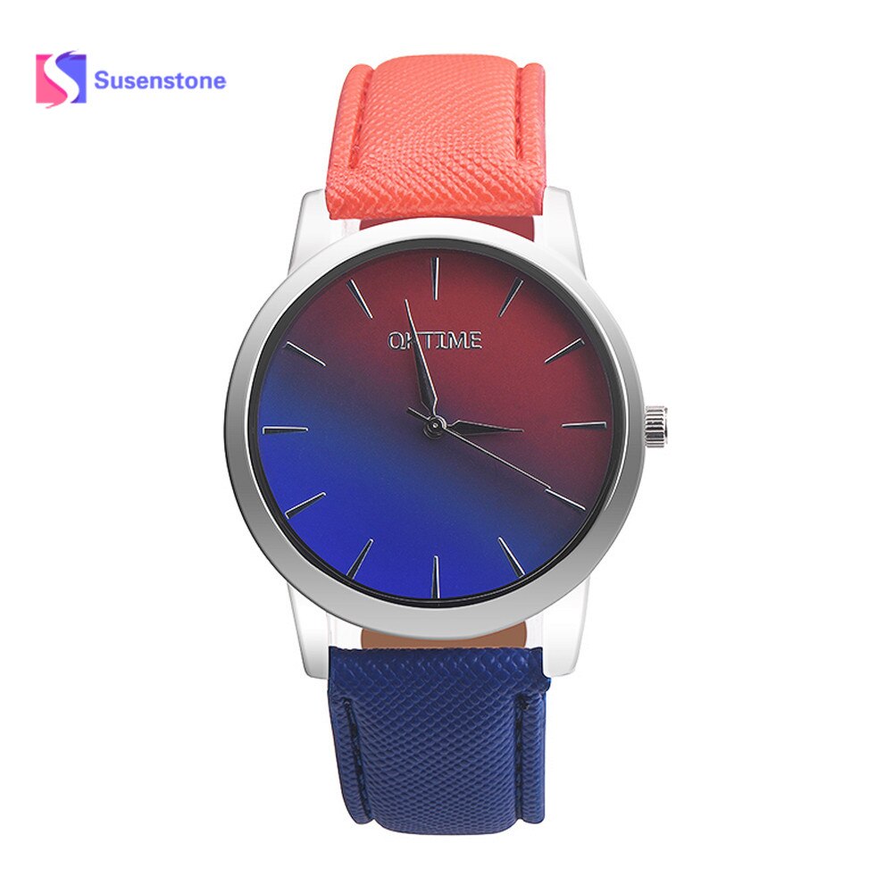 Retro Stijl Regenboog Minnaar Horloge Zachte Effen Trend Lederen Band Analoge Dames Casual Alloy Quartz horloge: C