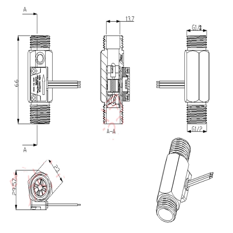 G1/2 Water flow sensor Hall flowmeter with temperature detection Metal copper shell flowmeter turbine flow meter Copper sensor