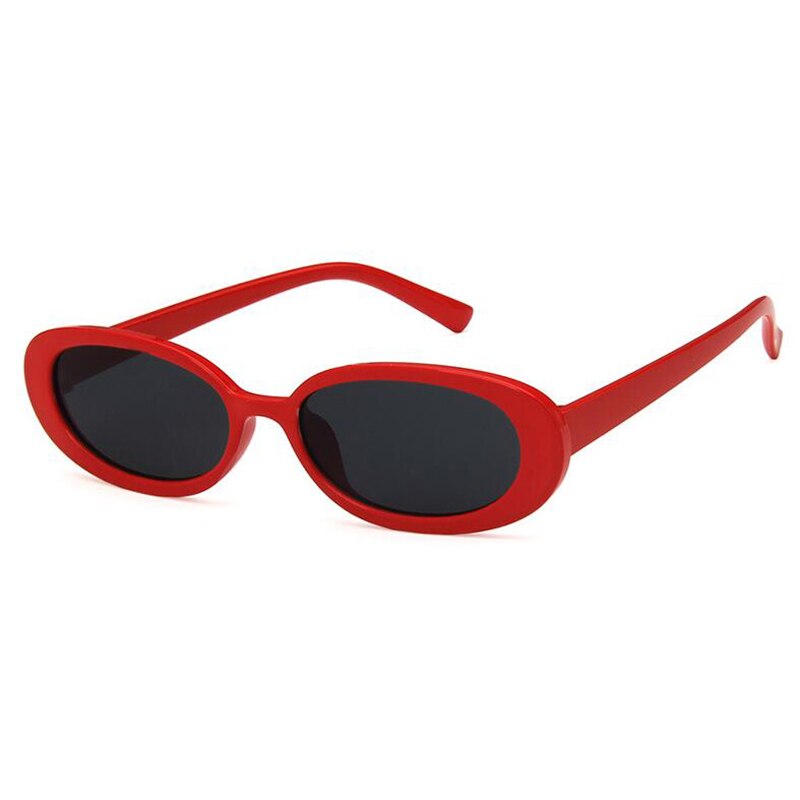 Retro ovale solbriller damemærke vintage hip hop lille stel solbriller gennemsigtige sorte røde  uv400 oculos: Rød ramme grå